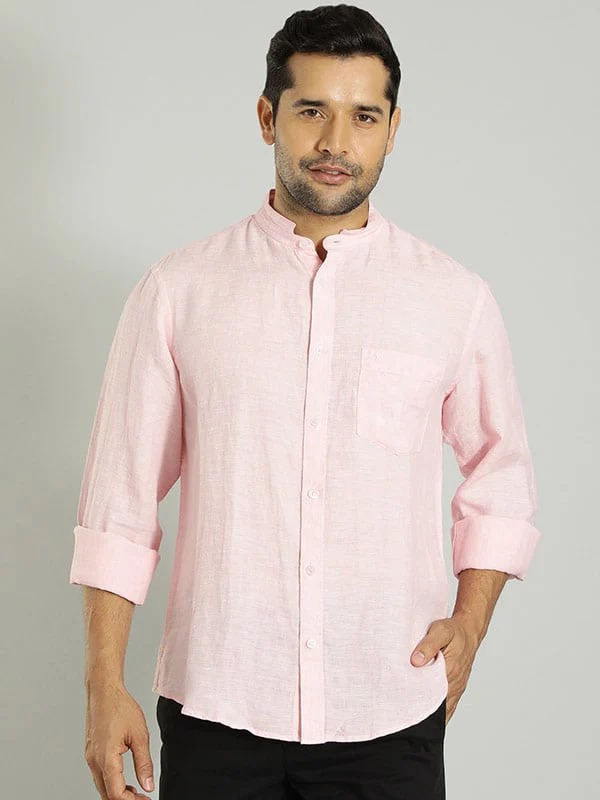 Indian Terrain Men Solid Pink Shirt